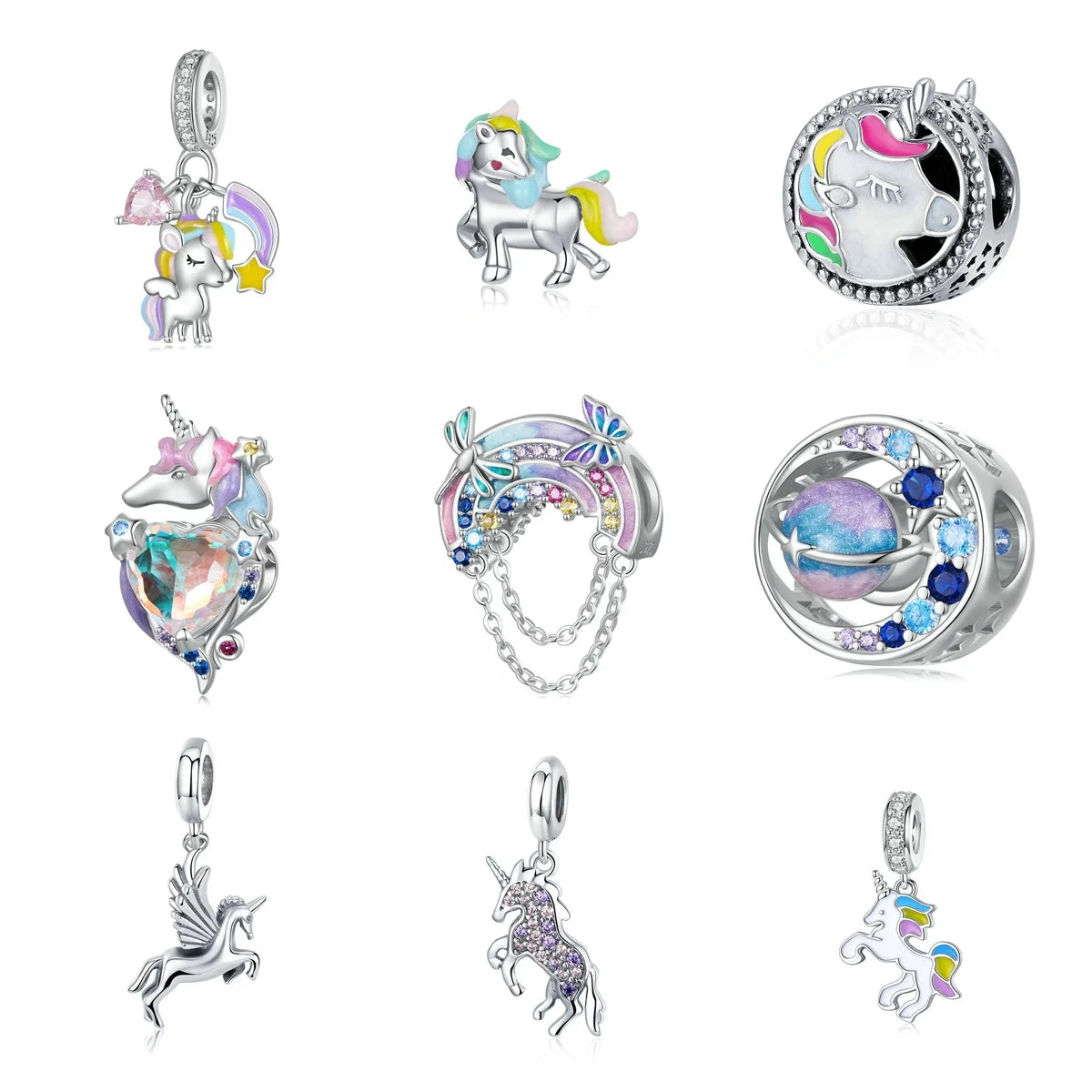 Zircon Unicorn Charm Pendant 925 Sterling Silver Charms for Diy Bracelets Jewelry Making