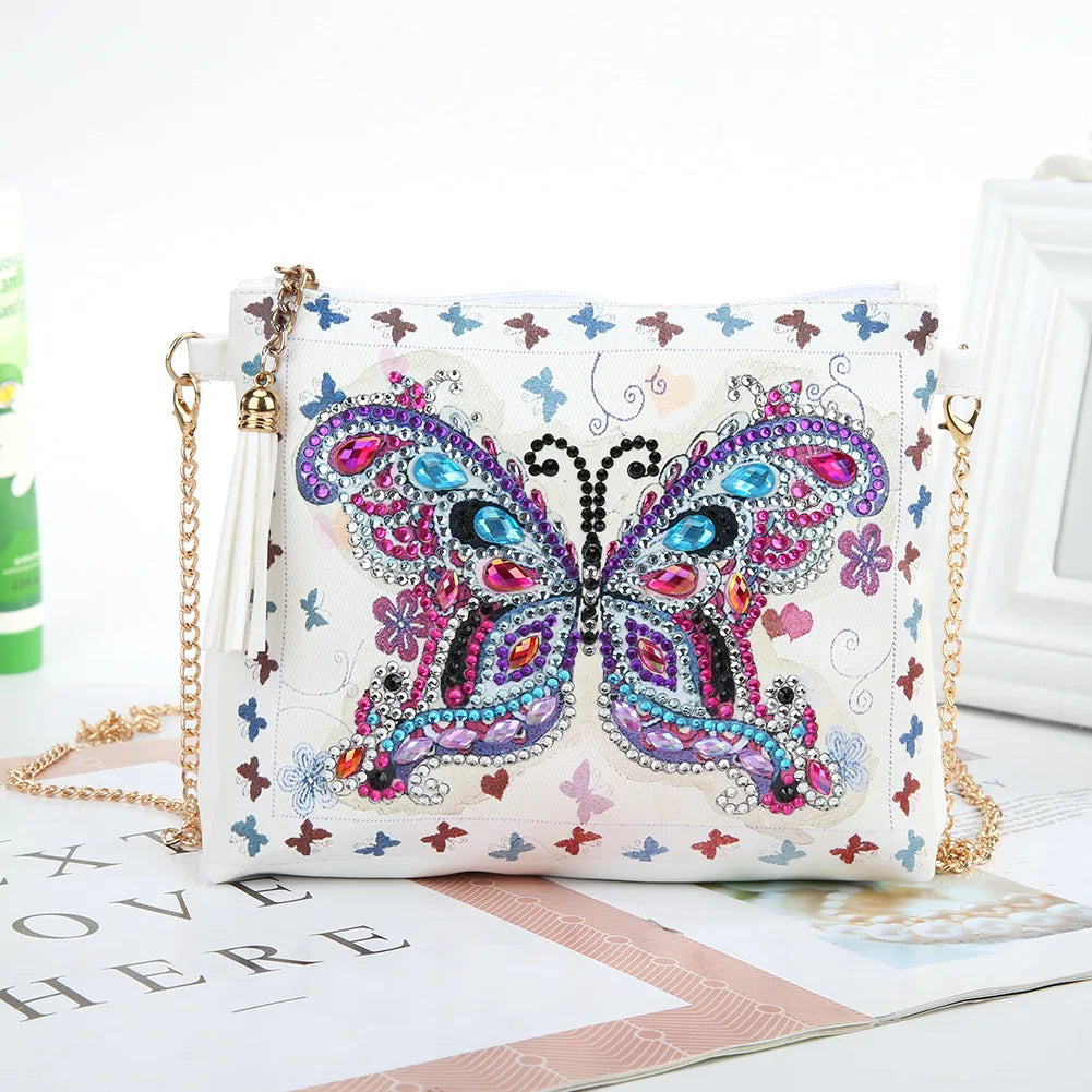 Butterfly Animal Diamond Painting Handbag 5D Drill DIY Personalized Customization Rectangle Environment Friendly PU Leather Tote