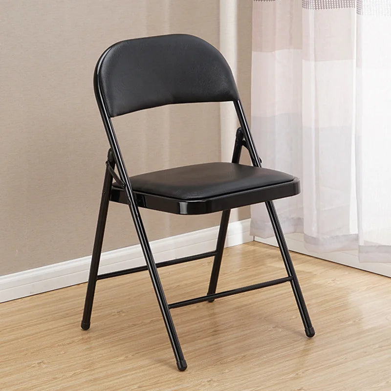 Garden Outdoor Stackable Black Metal Frame Leather Flat Soft Backrest Hotel Beach Villa Park Folding Chair Wedding Party Events