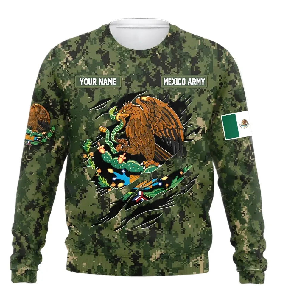 Fitspi Mexico Camouflage Long Sleeve Shirt Mexican Flag Customized Name Sweatshirt Pullover Hoodies Wholesale