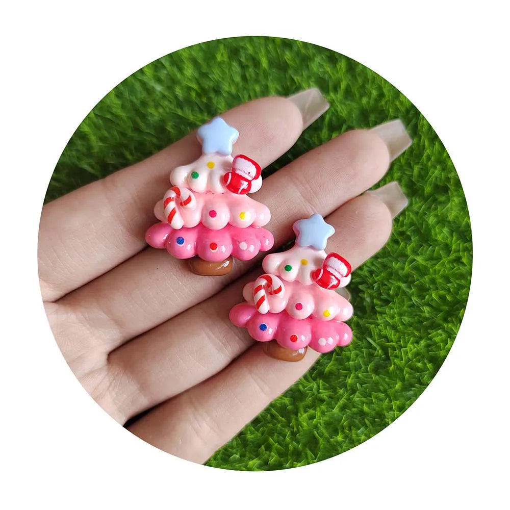 New Cartoon Christmas Earring Resin Charms DIY Flatback Santa House Gingerbread Man Tree Pendants for Jewelry Making