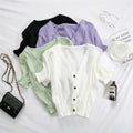 Women Knitted T-shirts V-Neck Button up Tees Short Sleeve Casual Crop Tops for Women 2024 Summer T-Shirts