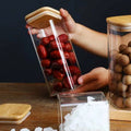 Modern Glass Food Storage Container Set Transparent Round Bamboo and Wood Cover for Kitchen and Salt Storage