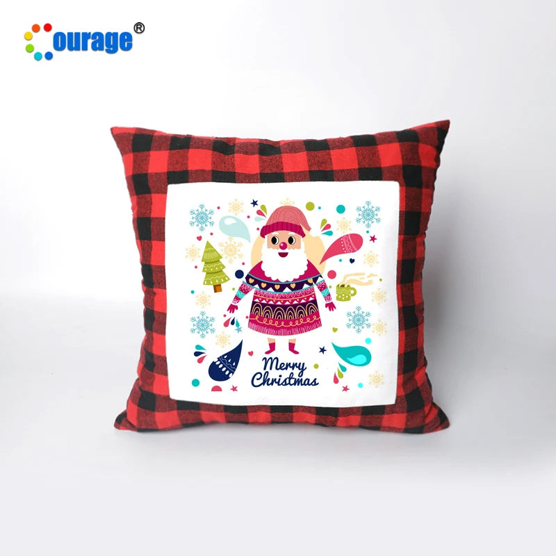 Christmas Series 16 Inches Sublimation Blanks Patch Plaid Window Throw Pillow case Covers