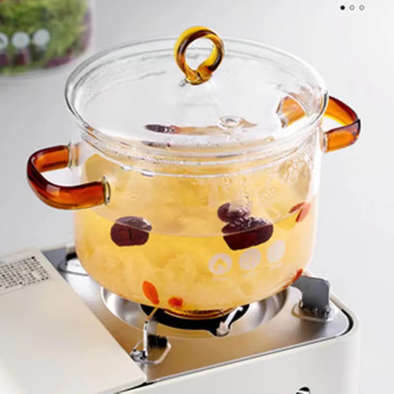 Clear High Borosilicate Glass Cookware Cooking Pot with Handle