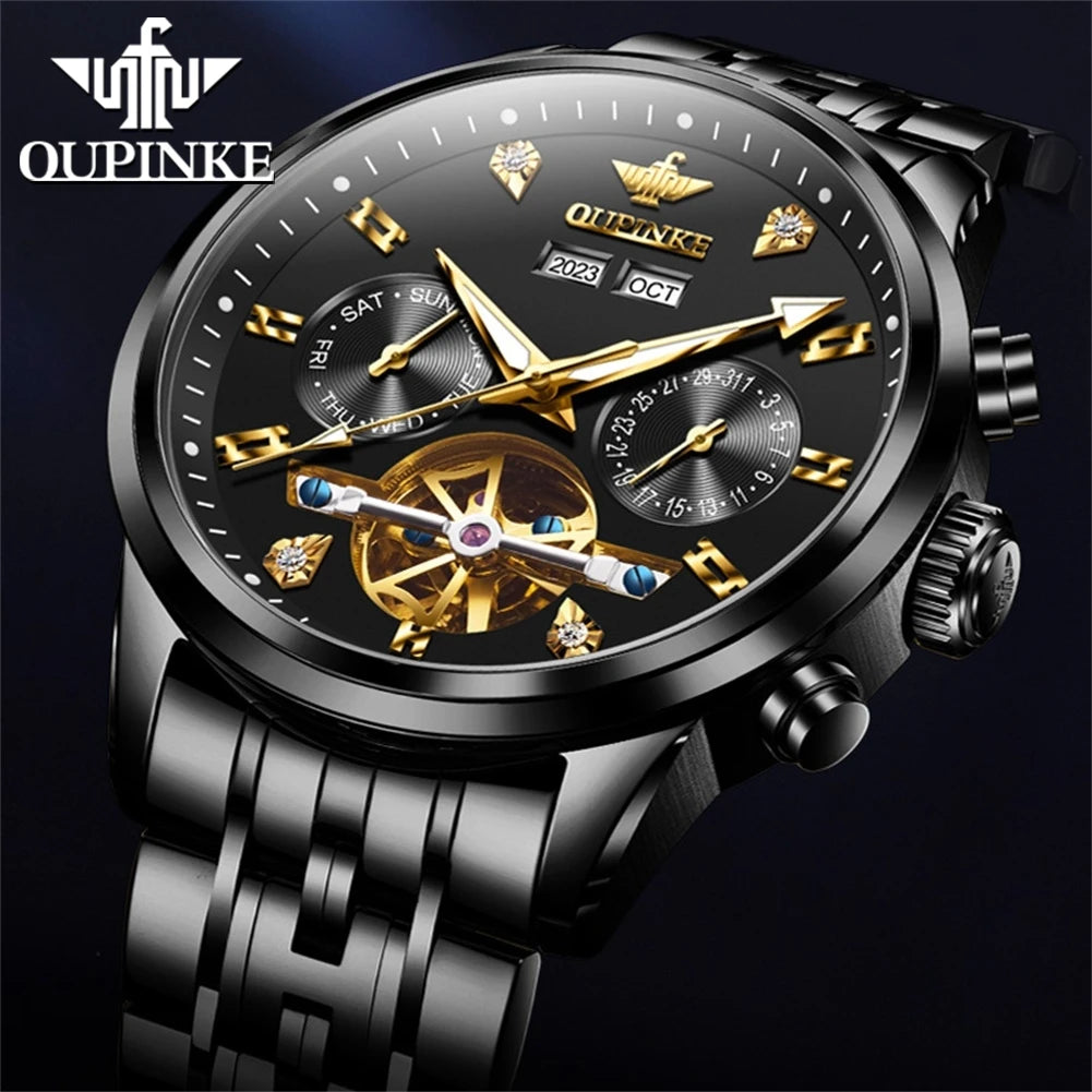 Oupinke 3248 Custom OEM New Arrivival Luxury Forsining Watch  Sport Three Dial Calendar Stainless Steel Mechanical Wrist Watches