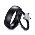 Good Quality Titanium Steel Enamel Engagement Jewelry Rings Zircon Couple Promise Ring Set Ring Zircon Heart Wedding Set