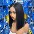 Glueless Hot Sale Bone Straight Bob Wigs Natural Human Hair Lace Front Wigs Double Drawn Transparent HD Full Lace Frontal Wigs