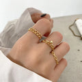18K Gold Plated Cross Chain Design Bead Type 925 Sterling Silver Thin Open Ring