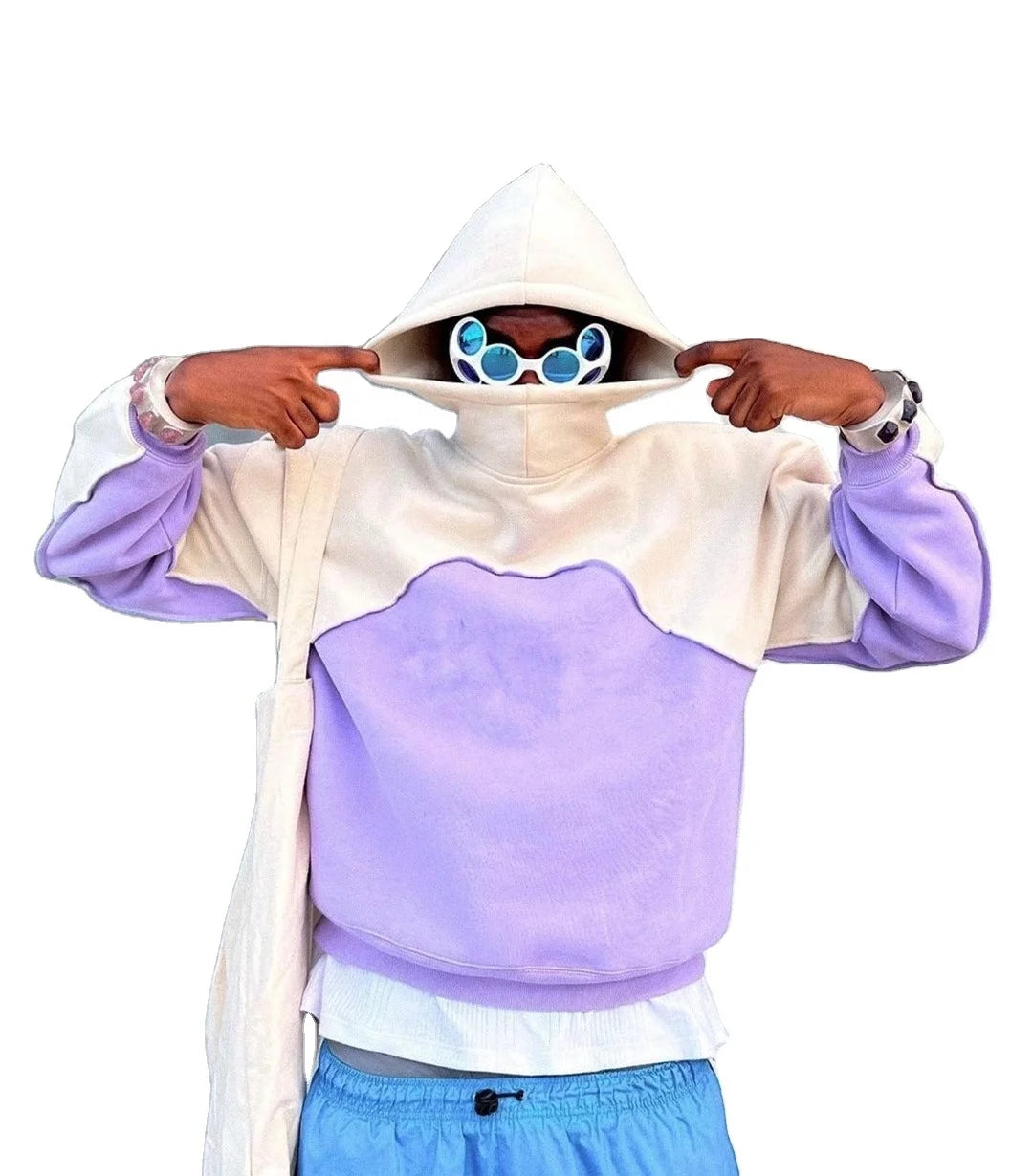 KY New Street Pullover Oversized 400 Gsm Hoodie Patchworks No Pocket Hoodie Custom Hoodies Homme Hoddie for Men