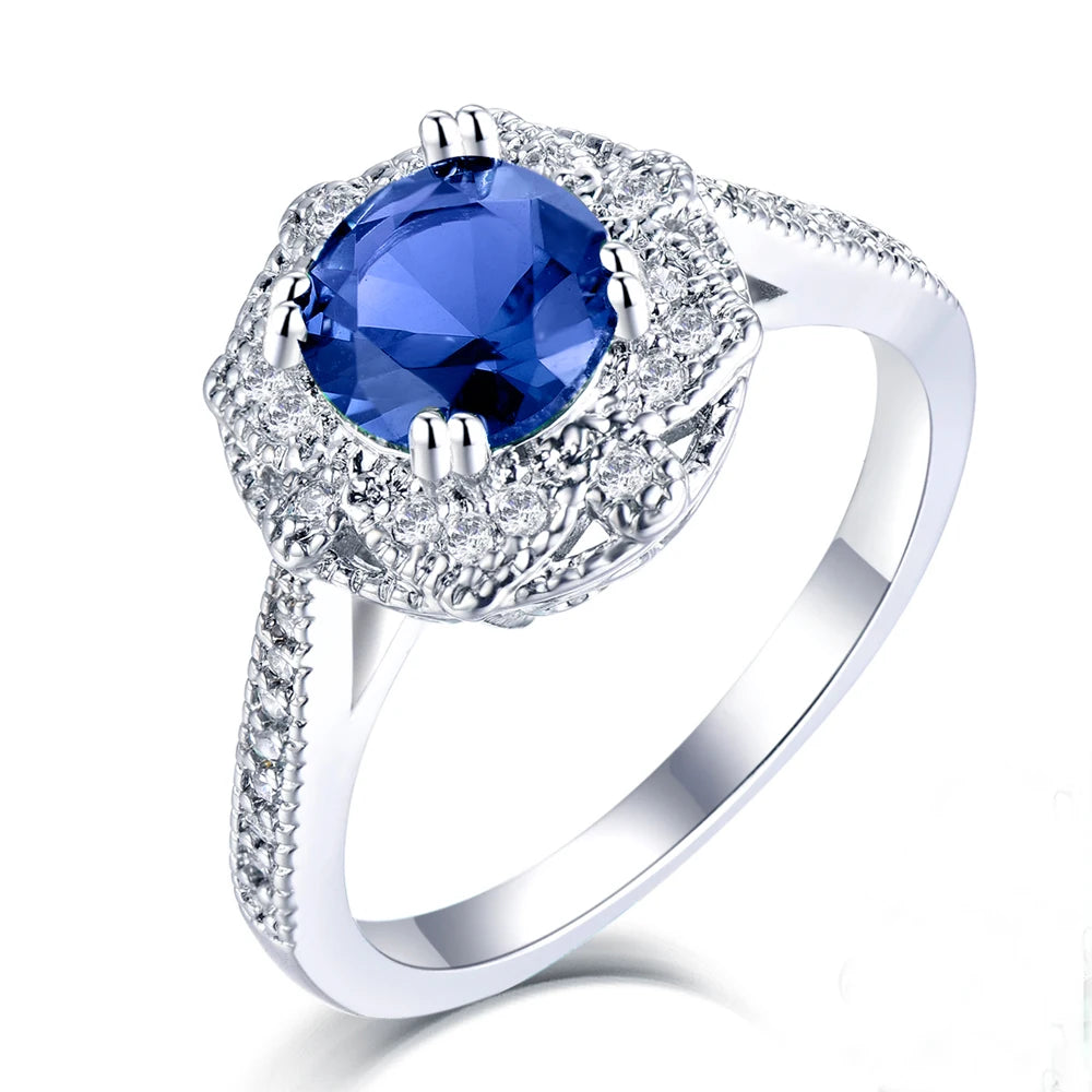 SunStar TL-430 New Arrival Rhodium Plated S925 Sterling Silver Blue Cubic Zirconia Ring for Women-Wedding & Anniversary Party