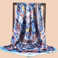 Spring New Fashion Big Shawl Imitation Silk Plant Flower Printed Scarf Headband 35inch Satin Square Scarf Women Scarf