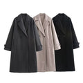 ZATRHMBM Winter Women's Tweed Overcoat 2024 Fashion Outerwear Long Sleeve Double Breasted Loose Jacket Long Women's Warm Coat