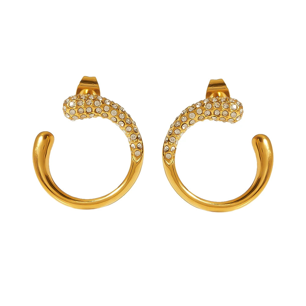 2023 New Trendy Stainless Steel 18K Cubic Zircon Paved CC Shape Hoop Earrings for Women Gift