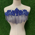 Royal Blue Crystal Rhinestone Beaded Pure Hand Made Bridal Bodice Applique for Wedding