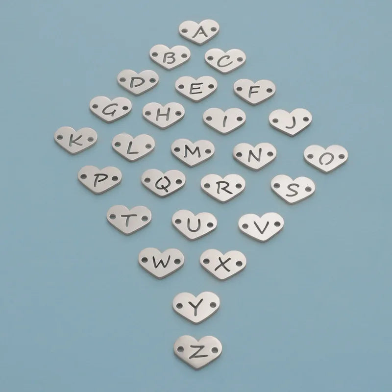 Wholesale Heart Alphabet Charms Stainless Steel Mirror Polished 12mm Double Hole Hollow Heart Love Letter Pendant