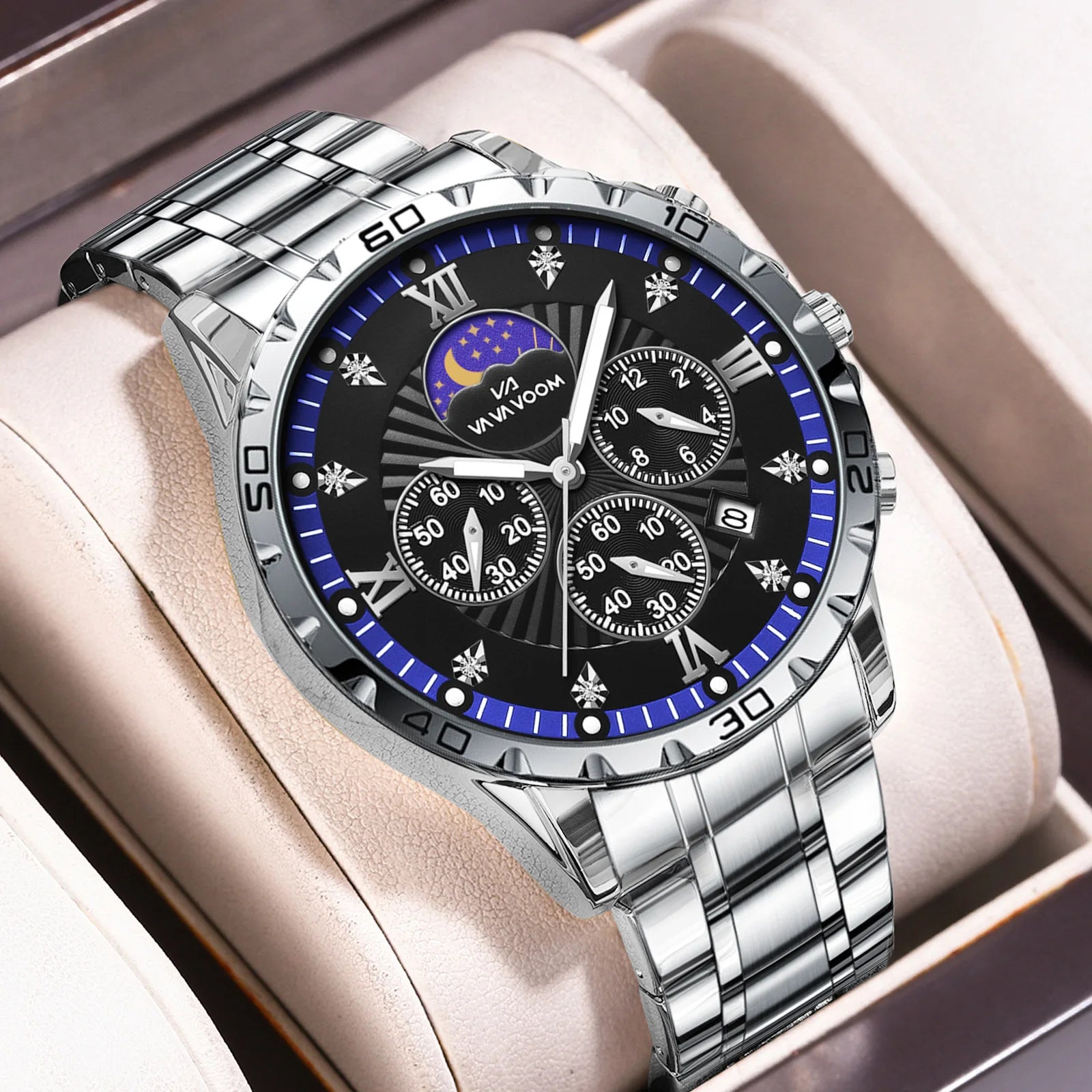 2024 New Men's Multi Functional Business Fashion Night Glow Calendar Diamond Sports Style Stainless Steel 3BAR Waterproof Quartz