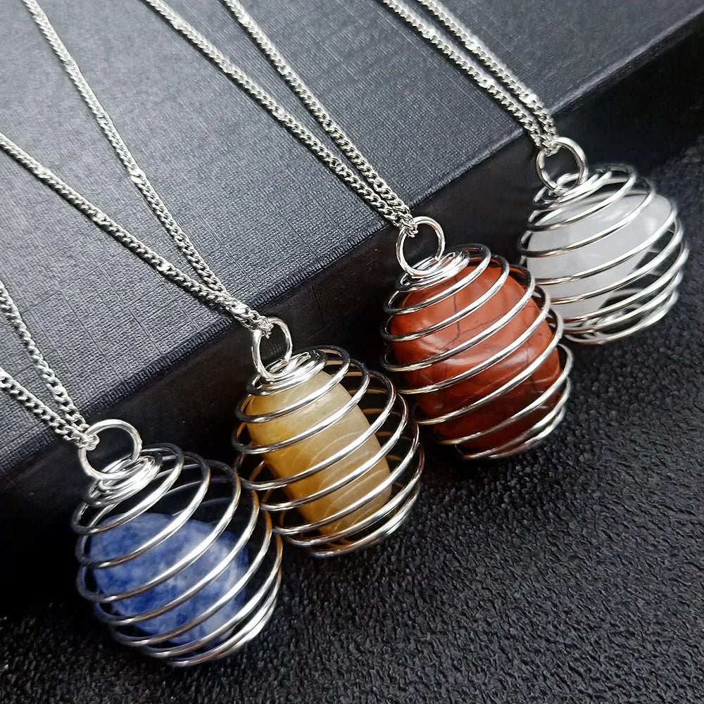 2026 Factory Direct Copper Wire Winding Life Tree Water Drop Natural Gemstone Pendant Energy Stone Necklace Crystal Jewelry