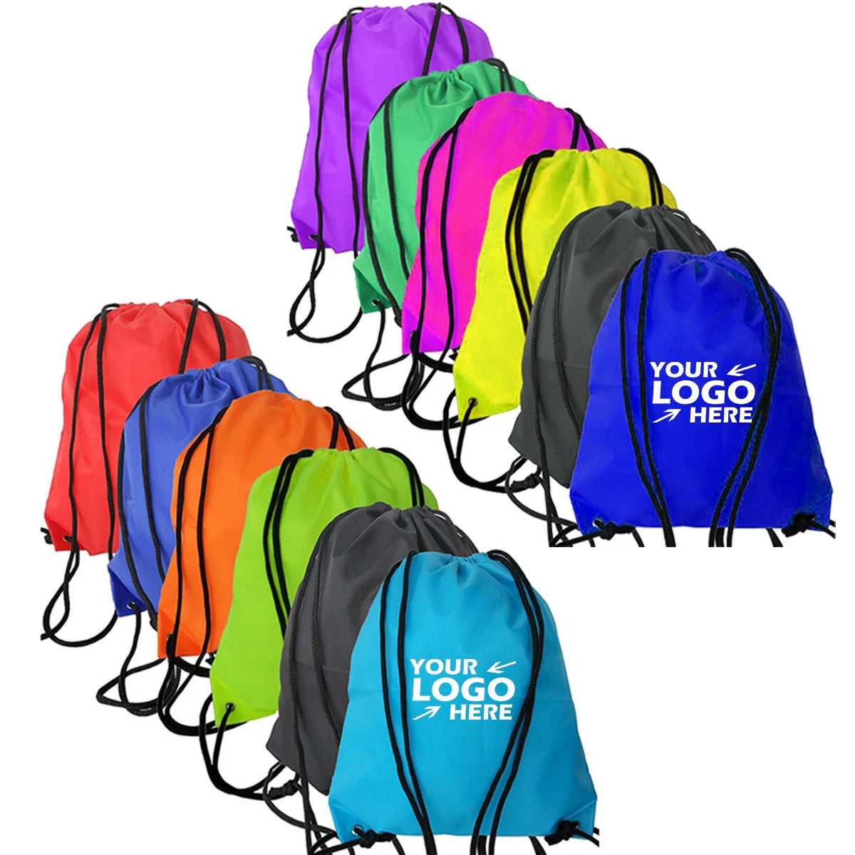 Promotional Fitness Drawstring Bags Outdoor Custom Brand Logo Polyester Drawstring Backpack Bags for Giveaway Brand Promotion