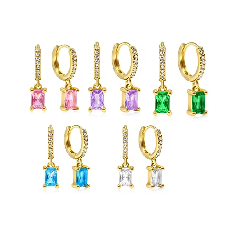 Wholesale Fashion 18k Gold Plated Women Crystal Zirconia Zircon Diamond Huggie Hoop Drop Dangle Earrings With Charm Pendant