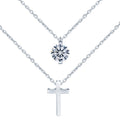 Minimalist 1ct Moissanite Cross Necklace for Women Dainty Rhodium Plated S925 Sterling Silver Layered Neck Jewellery