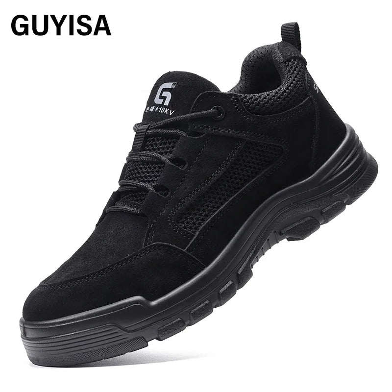 GUYISA  Insulating 10KV Workwear Series Anti - Smashing Anti - Piercing Black up - to - Standard Plastic Toe Cap Safety Shoes