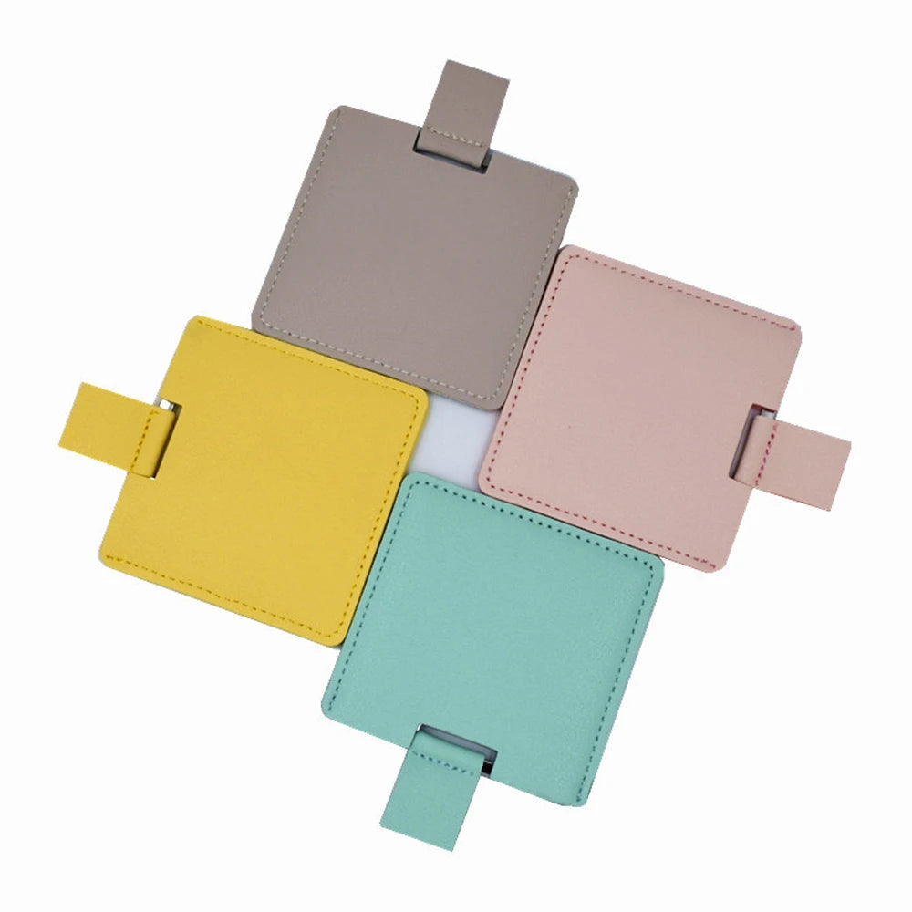 Portable Stainless Steel Metal Compact Makeup Mirror Personalized PU Leather Sleeve Travel Size Mini Pocket Cosmetic Mirror