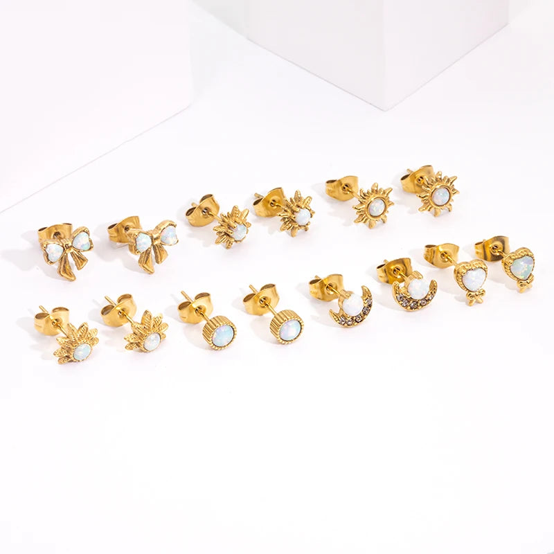 Powell 18K Gold Plated Heart-Shaped Stud Earrings New Trendy Romantic Stainless Steel Jewelry Zircon Top Ranking Anniversary