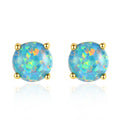 Luster 925 Sterling Silver Gold Plated Opal Stone Stud Fine Jewelry Earrings Women With Round Brilliant Cut Fine Stud Earrings