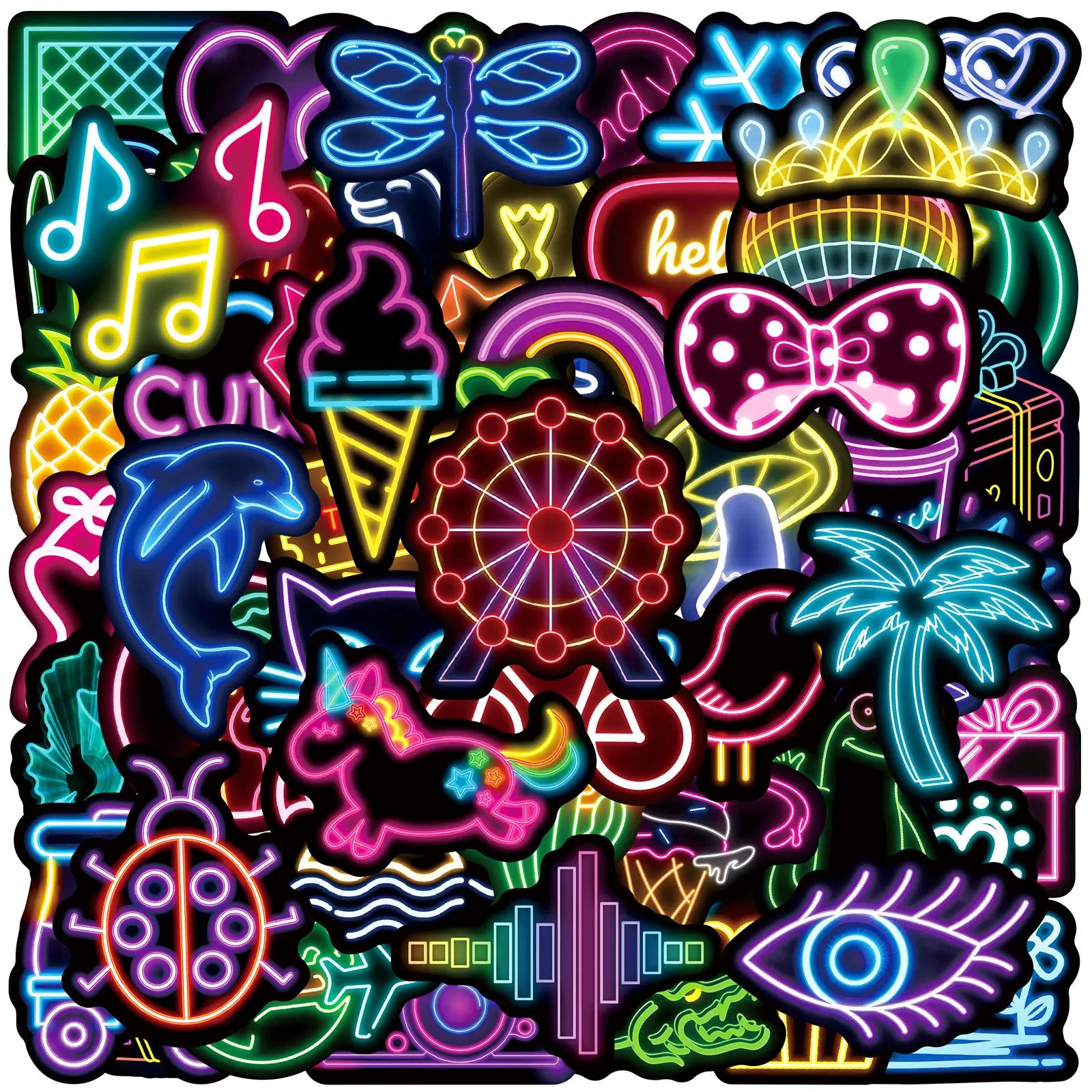 50Pcs New Neon Cartoon Graffiti Stickers for Car Motorcycle Decor Colorful DIY Stickers