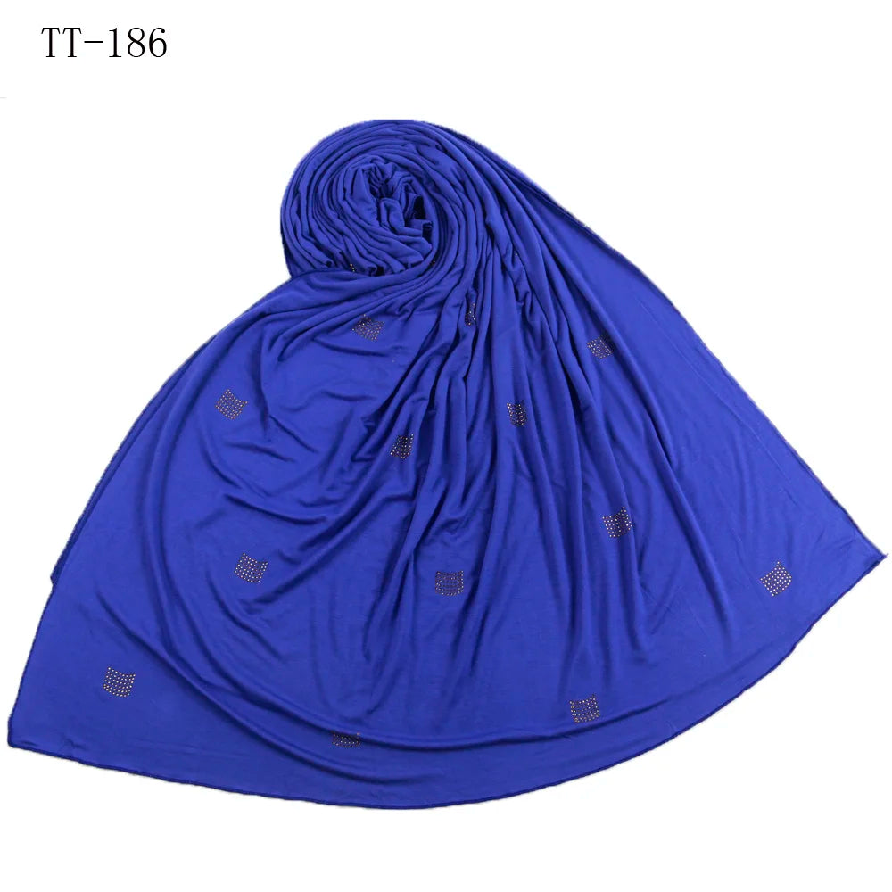 Wholesale Hijabs Best Quality Plain Fancy Cotton Jersey Scarf Hijab Shawl With Rhinestone