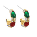 High Quality 18K Gold Plated Vintage C Shaped Rhinestone Hoop Earrings Fashionable Brass Jewelry for Women for Weddings