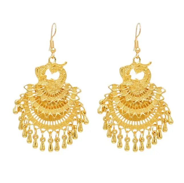 Peacock Flower Women Drop Dangle Earrings Bohemian Ethnic Bells Hollow Tassel Pendant Earrings