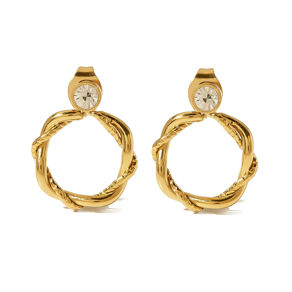 2023 Designer Earrings 18K Gold Light Luxury Titanium Steel Chunky Twisted CStud Earrings Cubic Zirconia for Women
