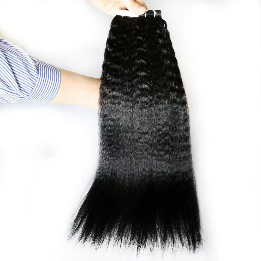 Brazilian Yaki Kinky Straight Luxury Remy Hair Extensions Double Weft Seamless PU Tape Perm-Ready Virgin Hair Bundle