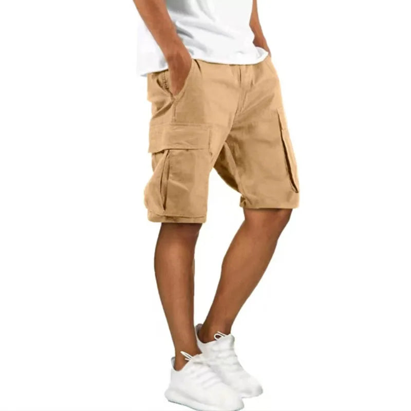 RNSHANGER Summer Men's Cargo Shorts Casual Solid Color Multi Pocket Workwear Shorts for Men Streetwear Leisure and Sports Shorts