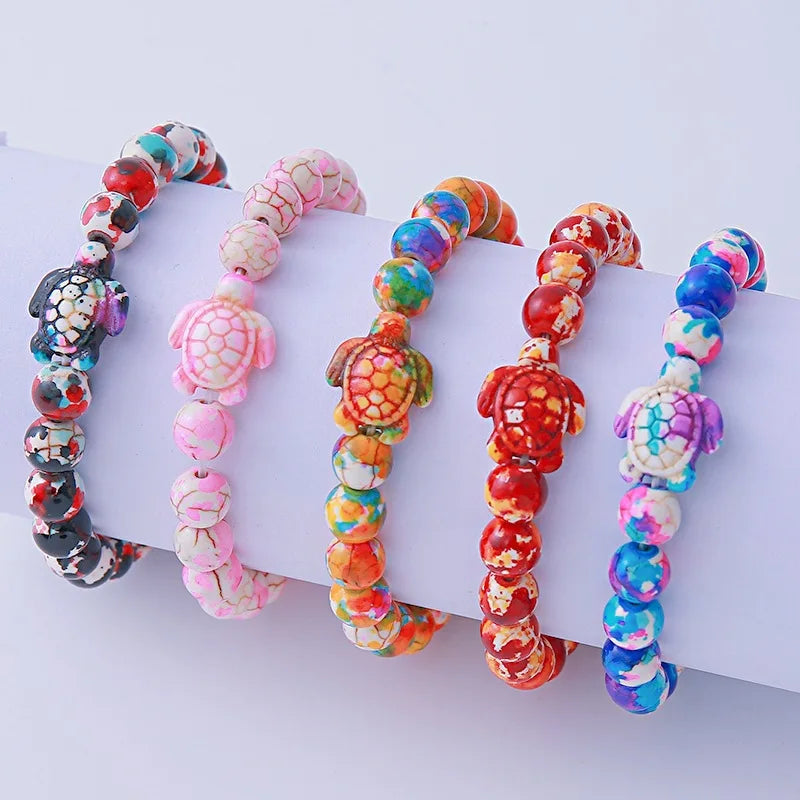 Bohemian Colorful Tortoise Bead String Bracelets Adjustable Handwoven Vintage Kallaite Ocean-Inspired Beaded Bracelet Jewelry