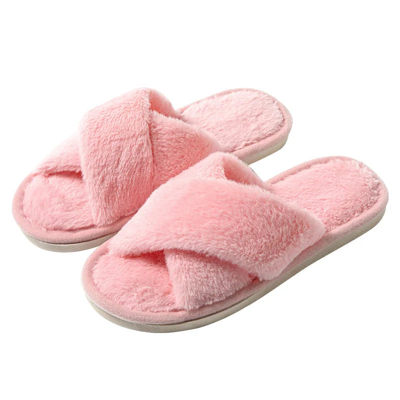 Wholesale 2025 Fashion Ladies Slides for Slippers Fur Cotton Soft TPR Rubber Outsole Plush Fuzzy Cozy Home Indoor Open Winter