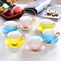 Wholesale Bulk Coffee Cup Gold Rim Color Glazed Ceramic Tea Cups and Saucers Afternoon Tea Cup
