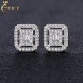 2023 Luxury Birthday Gift Fashion Hip Hop Jewelry 925 Sterling Silver VVS Moissanite Diamond Square Stud Earrings