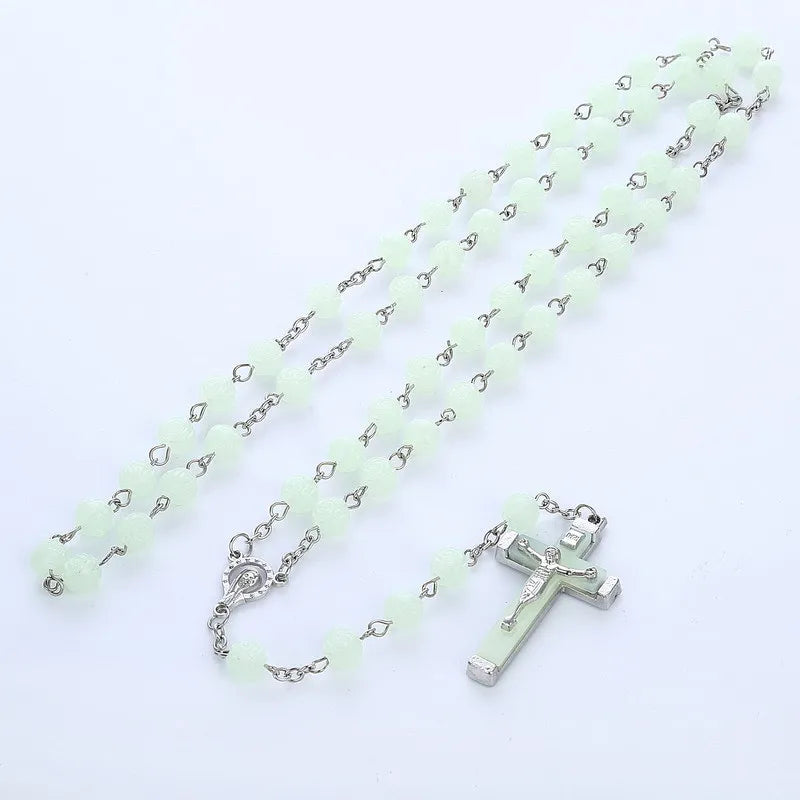 JC Crystal Wholesale Luminous Acrylic Cheap Rosary Beads Necklace Jewelry Cross Rosary Necklace