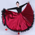 Womens Ruffle Long Full Spanish Bull Dance Skirt Mexican Flamenco Bomba Plena Skirt Flowy Dancing Dress Costume