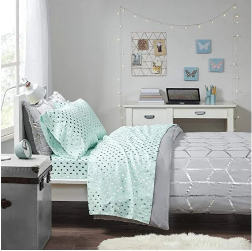 Metallic Dot Print Bed Sheet Set Bedding