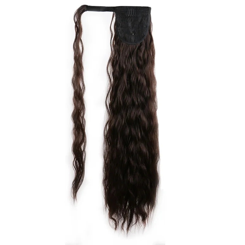 Corn Wavy Curly Wrap Around Clip in Wigs Synthetic Ponytail Hair Extensions Long Ombre Colored New 22inch 50cm Super Wave