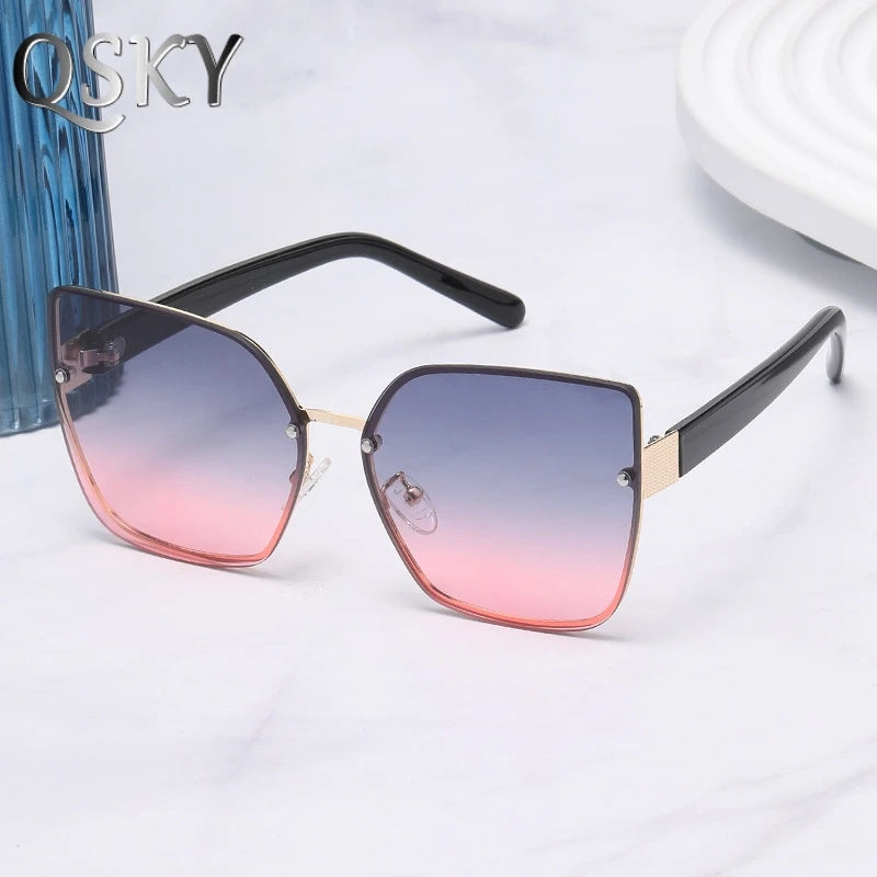 2025 New Arrival Custom Logo Rimless Sunglasses Men and Women Oversized Cat Eye Sun Shades Fashion Men Women Sunglasses