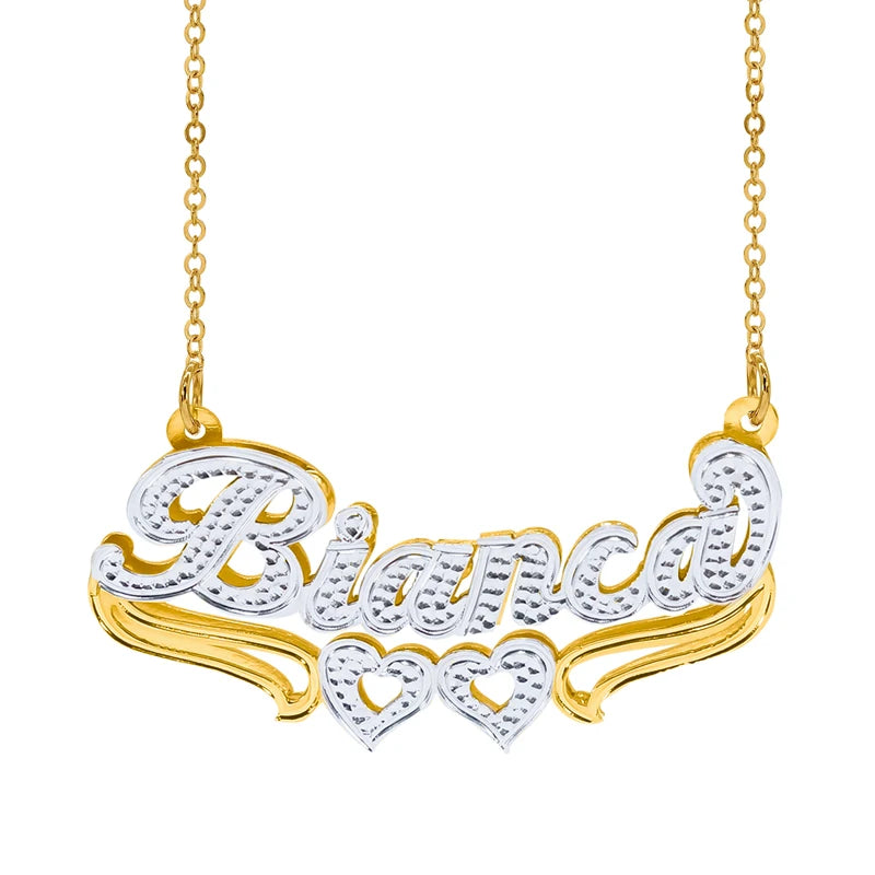 Hip-hop Double Gold Plated Necklace Anniversary Wedding Party for You Friends Personalized 3d Name Necklace