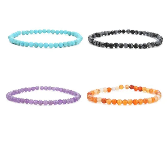 Energy Gemstone 4mm Round Beads Stretch Bracelet Natural Stone Statement Bracelet Charm Beaded Bracelets