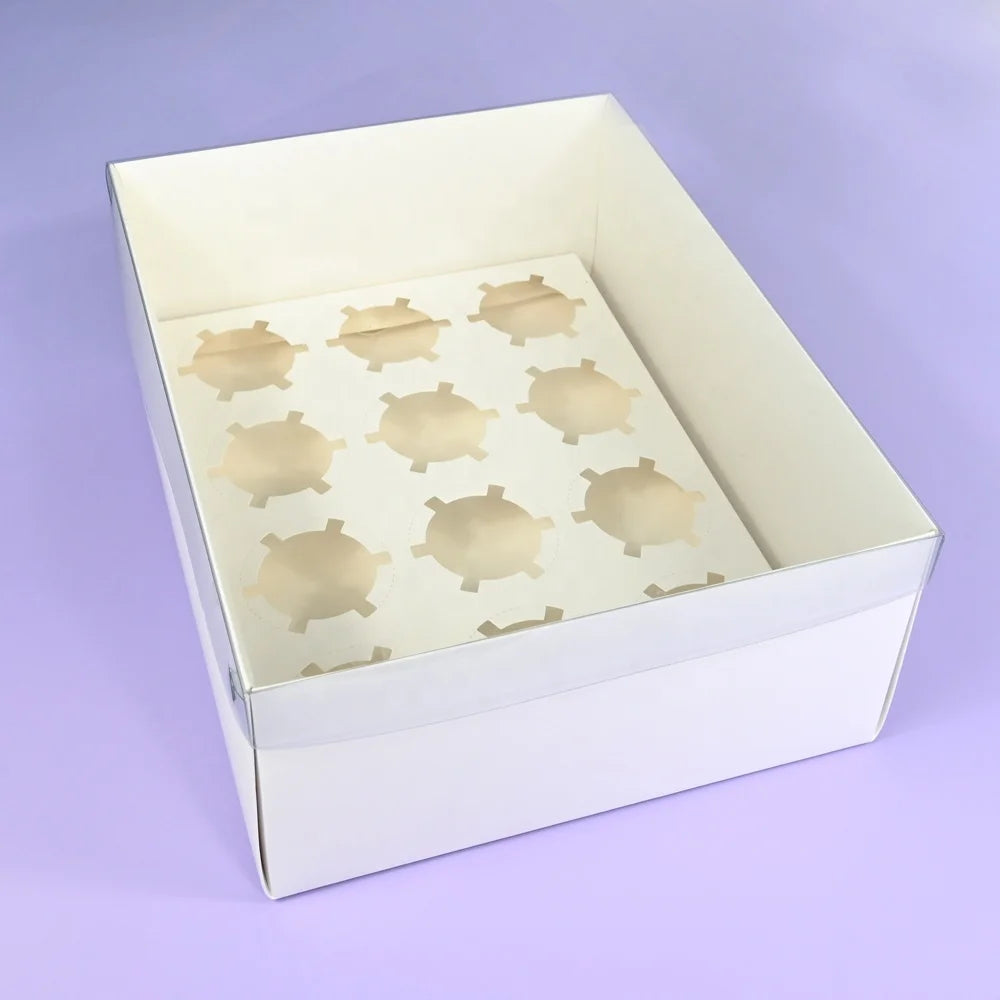 XJH Cupcake Packaging Box 12 Pack Cupcakes Packaging White Packaging Boxes Cookies Packing Transparent Lid Cupcake Boxes
