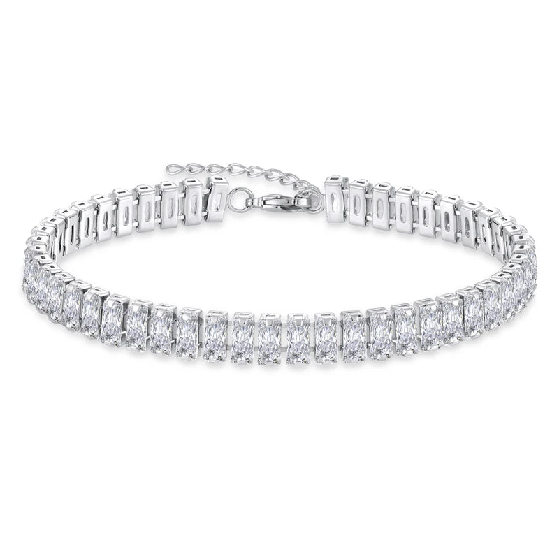 High Quality Link Chain Bracelets Rhodium Plated Geometric Cubic Zirconia 925 Sterling Silver Tennis Bracelets Jewelry