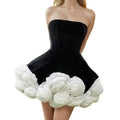 Spring Summer Dress Princess Style Elegant Sweet Strapless 3D Flower Dress Short Dress for Women